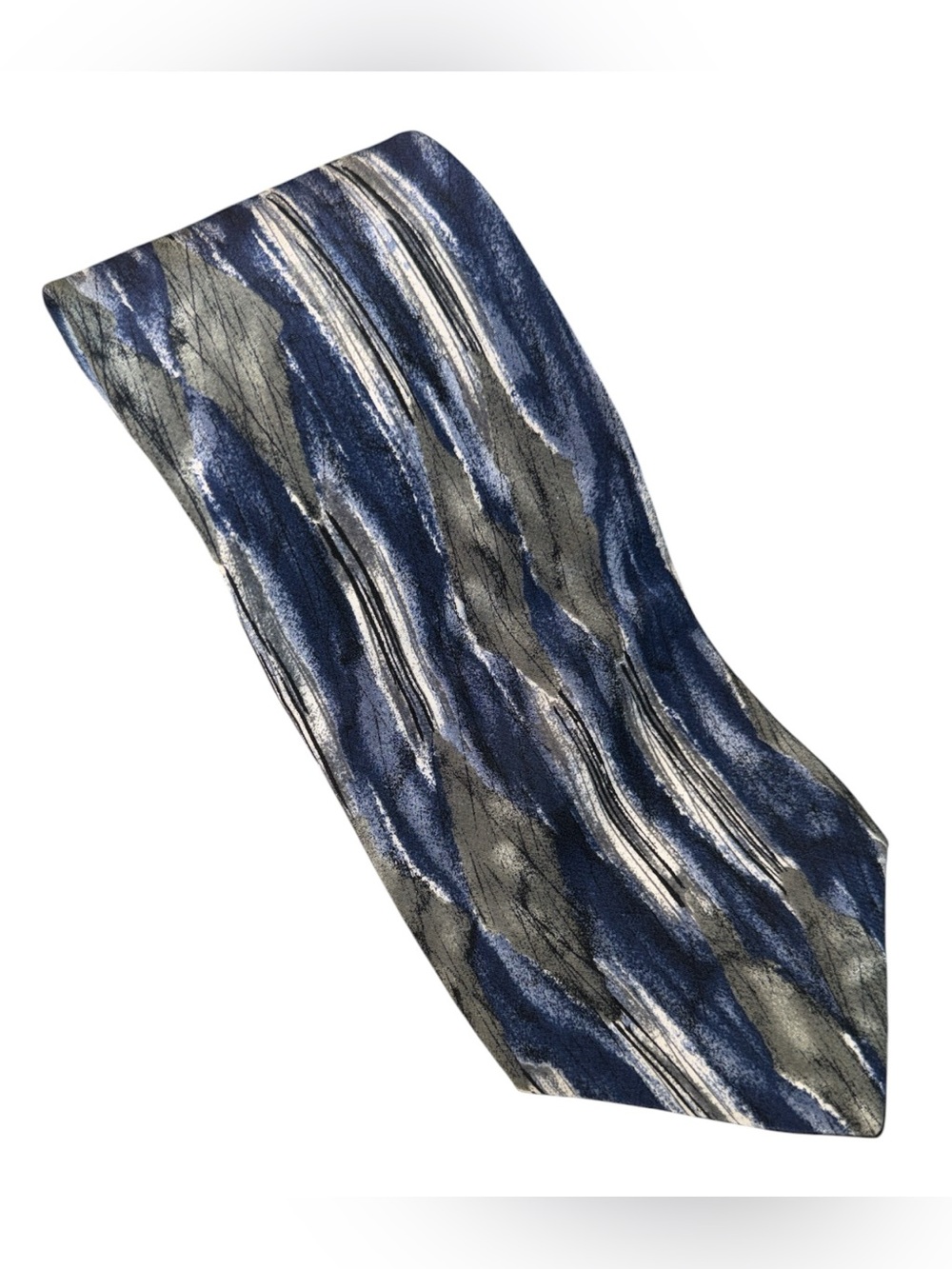 Zylos George Machado Silk Neck Tie Abstract Vintage 90s Blue Gray Designer